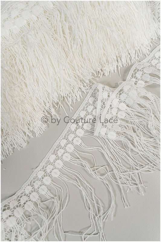 Boho fringe lace trim off-white/ Boho lace trim/ Bridal lace trim/ Boho dress lace trim// T20-108
