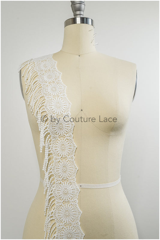 Boho fringe lace trim off-white/ Boho lace/ Guipure lace trim/ Boho dress bridal lace// T20-111
