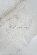 Fringed lace trim with boho pattern/ Off-white lace trim/ Boho lace border/ Brown boho lace// T20-112
