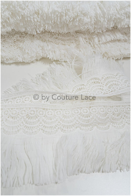 Fringed lace trim with boho pattern/ Off-white lace trim/ Boho lace border/ Brown boho lace// T20-112