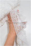 Fringed lace trim with boho pattern/ Off-white lace trim/ Boho lace border/ Brown boho lace// T20-112