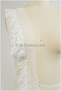 Fringed lace trim with boho pattern/ Off-white lace trim/ Boho lace border/ Brown boho lace// T20-112