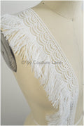 Fringed lace trim with boho pattern/ Off-white lace trim/ Boho lace border/ Brown boho lace// T20-112