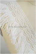 Fringed lace trim with boho pattern/ Off-white lace trim/ Boho lace border/ Brown boho lace// T20-112