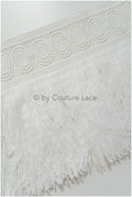 Fringed lace trim off-white/ Boho bridal lace trim/ crocheted fringe lace trim// T20-113