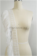 Fringed lace trim off-white/ Boho bridal lace trim/ crocheted fringe lace trim// T20-113