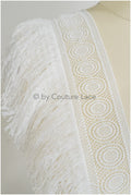 Fringed lace trim off-white/ Boho bridal lace trim/ crocheted fringe lace trim// T20-113
