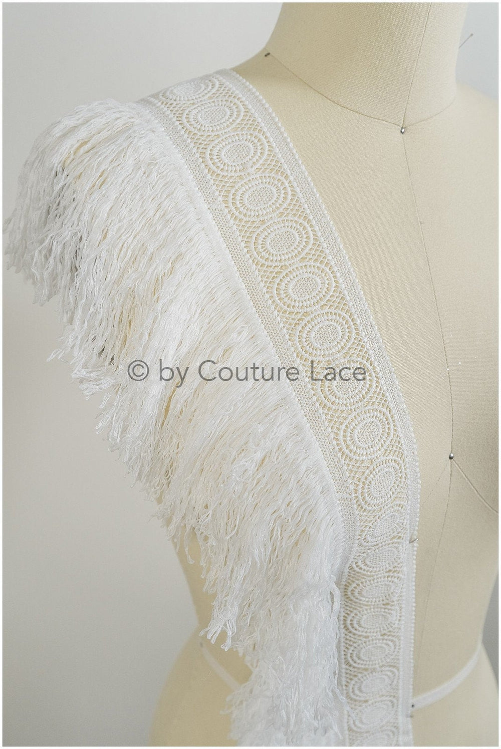 Fringed lace trim off-white/ Boho bridal lace trim/ crocheted fringe lace trim// T20-113