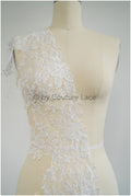 Soft floral lace trim/ Off-white embroidered lace trim/ Veil lace trim/ Bridal lace// T20-091