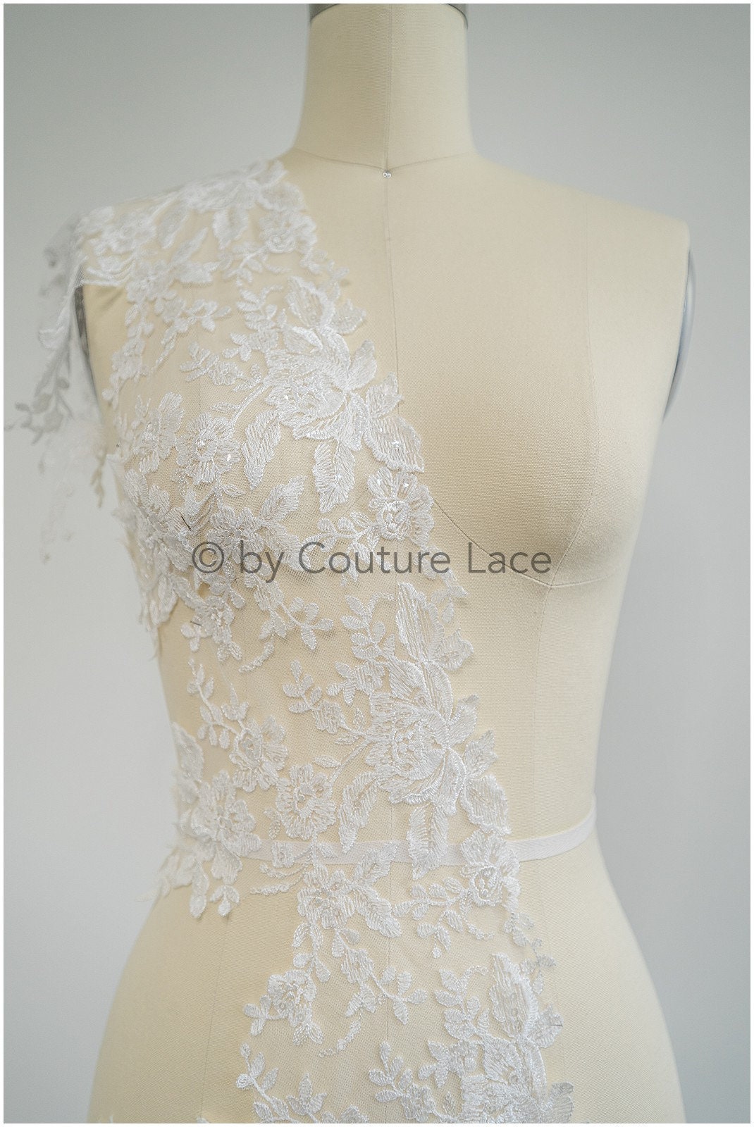 Soft floral lace trim/ Off-white embroidered lace trim/ Veil lace trim/ Bridal lace// T20-091
