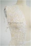 Soft floral lace trim/ Off-white embroidered lace trim/ Veil lace trim/ Bridal lace// T20-091