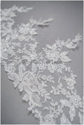 Soft floral lace trim/ Off-white embroidered lace trim/ Veil lace trim/ Bridal lace// T20-091