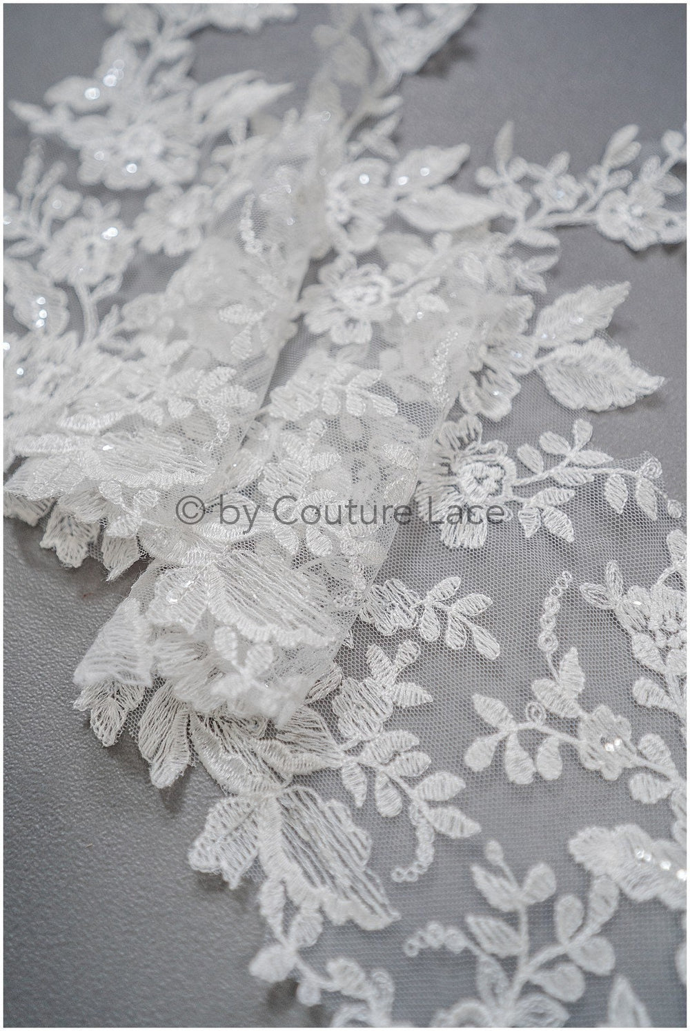 Soft floral lace trim/ Off-white embroidered lace trim/ Veil lace trim/ Bridal lace// T20-091