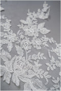 Soft floral lace trim/ Off-white embroidered lace trim/ Veil lace trim/ Bridal lace// T20-091