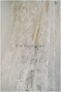 Tela de encaje nupcial romántica blanco roto / Encaje de novia / Tela de encaje floral / L20-007NR