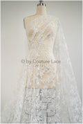 Tela de encaje nupcial romántica blanco roto / Encaje de novia / Tela de encaje floral / L20-007NR