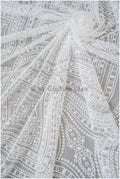 Glitter net with oriental pattern/ Off-white silver shiny glitter tulle fabric/ Glitter mesh// R-032