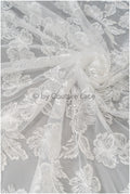 Hibiskus Blüten Spitzenstoff/ Spitzenstoff mit großen Blumen/ Braut Spitzenstoff Off-White/ Brautspitze// L20-382