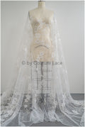 Perlen Spitzenstoff Off-White Silber/ Hochzeitsspitze/ romantischer Blumen Spitzenstoff mit Perlen/ Braut Spitzenstoff// L20-360