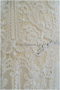 Luxury crochet lace with pearls/ off-white boho wedding lace fabric/ romantic lace with pearls/ chiffon lace// L20-362