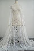 Crocheted Chiffon Lace Fabric Off-White/ Boho Bridal Lace/ Vintage Boho Lace Fabric// L20-364