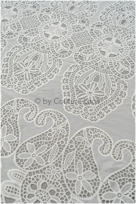 Crocheted Chiffon Lace Fabric Off-White/ Boho Bridal Lace/ Vintage Boho Lace Fabric// L20-364