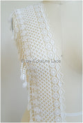 Fringe lace trim off-white/ Boho trim/ crocheted fringe lace/ Guipure lace with fringes/ Boho wedding dress lace// T20-102