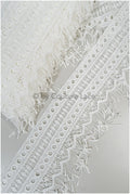 Fringed lace trim with boho pattern/ Off-white boho lace trim/ Guipure lace trim// T20-103