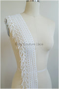 Fringed lace trim with boho pattern/ Off-white boho lace trim/ Guipure lace trim// T20-103