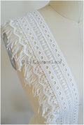 Fringed lace trim with boho pattern/ Off-white boho lace trim/ Guipure lace trim// T20-103