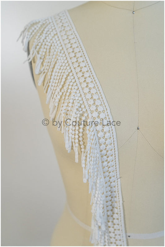 Boho fringe lace trim off-white/ Bridal boho lace/ Guipure lace trim// T20-106