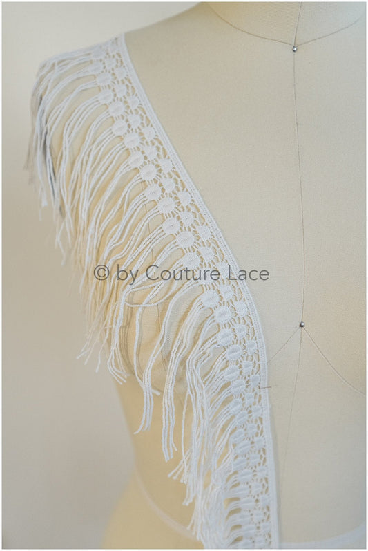 Boho fringe lace trim off-white/ Boho lace trim/ Bridal lace trim/ Boho dress lace trim// T20-108