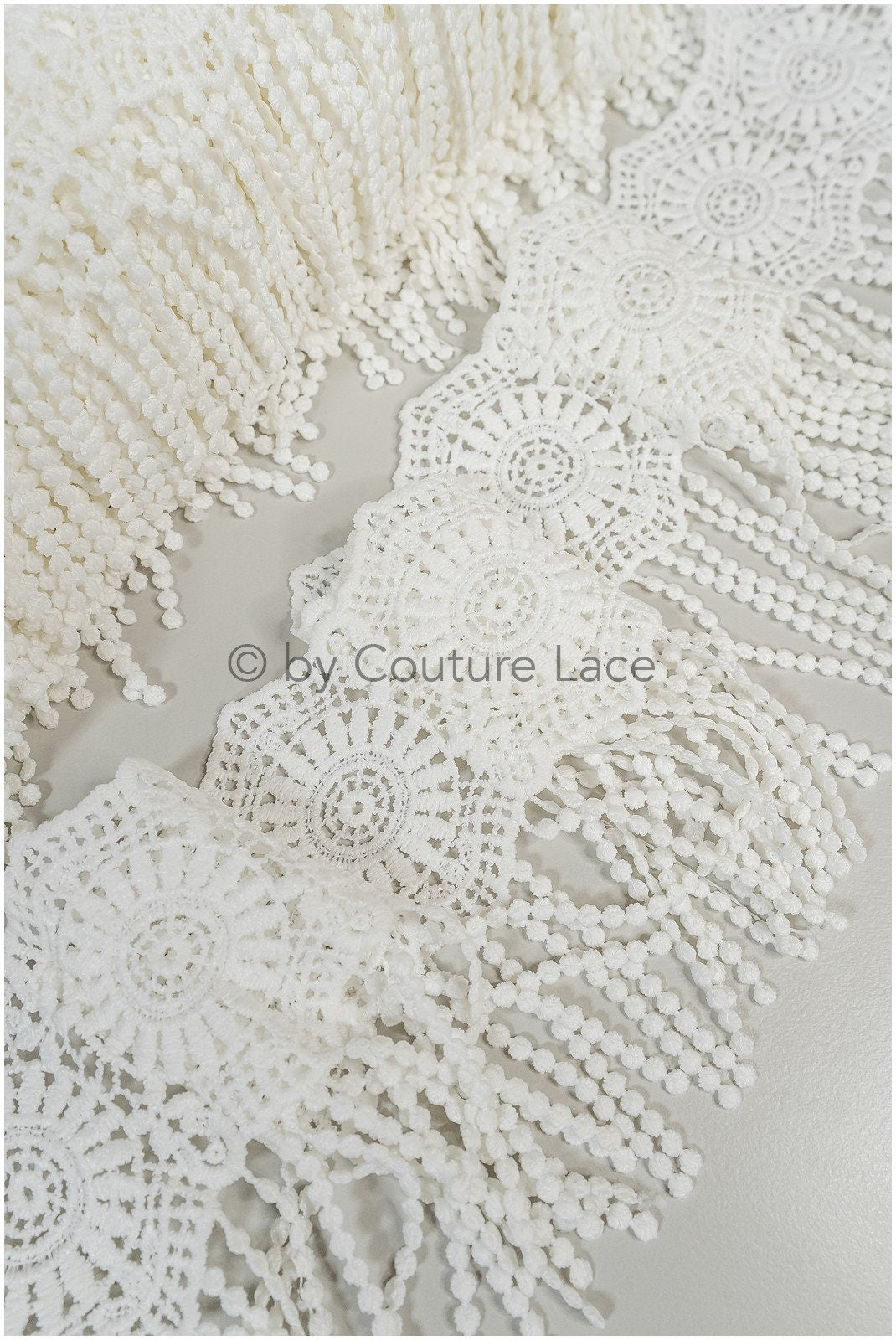 Boho fringe lace trim off-white/ Boho lace/ Guipure lace trim/ Boho dress bridal lace// T20-111