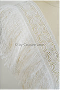 Fringed lace trim off-white/ Boho bridal lace trim/ crocheted fringe lace trim// T20-113