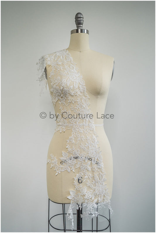 Soft floral lace trim/ Off-white embroidered lace trim/ Veil lace trim/ Bridal lace// T20-091
