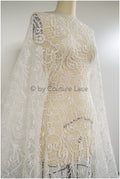 Abstrakter gehäkelt Spitzenstoff Off-White/ Boho Spitzenstoff/ Guipure Boho Brautspitze/ Boho Hochzeitskleid Stoffe/ Makramee Spitze// L20-384