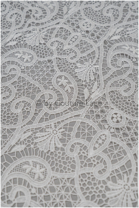 Abstrakter gehäkelt Spitzenstoff Off-White/ Boho Spitzenstoff/ Guipure Boho Brautspitze/ Boho Hochzeitskleid Stoffe/ Makramee Spitze// L20-384