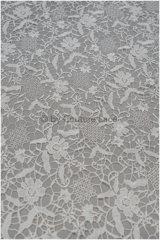 Romantischer gehäkelter Spitzenstoff/ Guipure Boho Brautspitze/ Boho Stoffe Off-White/ Makramee Spitze// L20-385