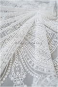 Glitter net with oriental pattern/ Off-white silver shiny glitter tulle fabric/ Glitter mesh// R-032