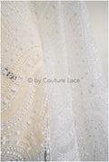 Glitter net with oriental pattern/ Off-white silver shiny glitter tulle fabric/ Glitter mesh// R-032