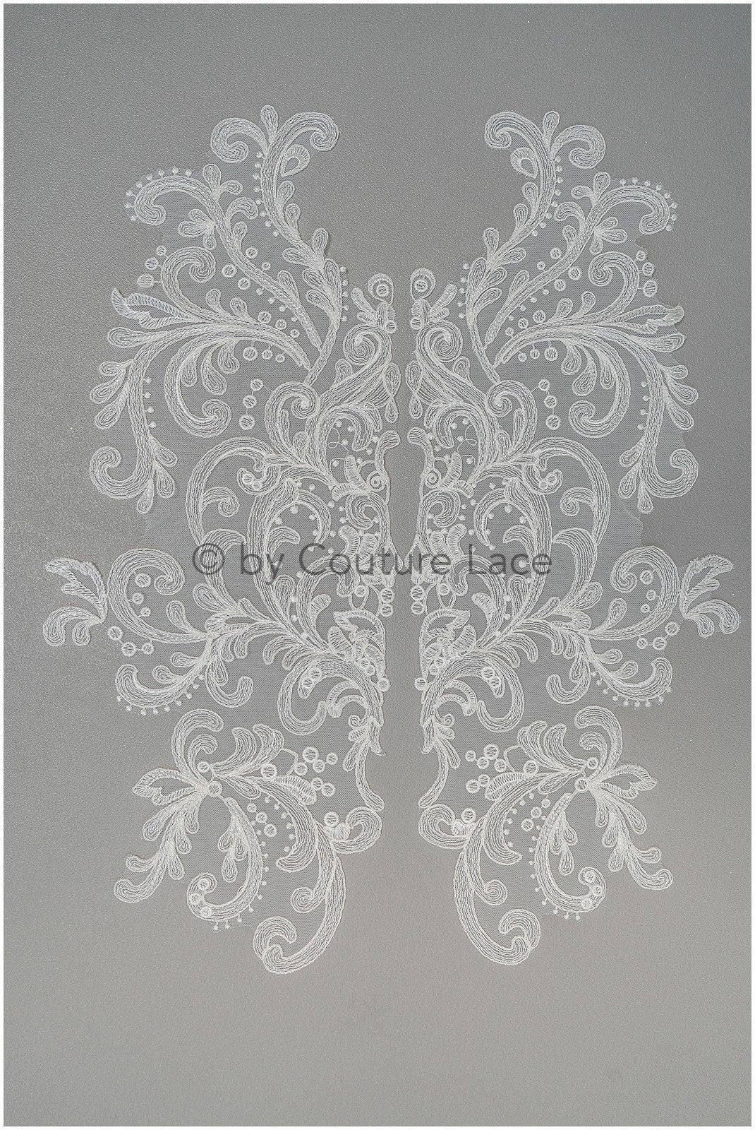 Romantischer Brautaufnäher, verschnörkelte Spitzenapplikation, Brautspitze Aufnäher, Spitzenapplikation, Hochzeitskleid Spitzenapplikation, Brautblumen Aufnäher// A20-233
