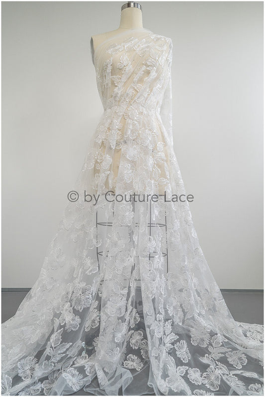 Hibiskus Blüten Spitzenstoff/ Spitzenstoff mit großen Blumen/ Braut Spitzenstoff Off-White/ Brautspitze// L20-382