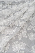 Hibiskus Blüten Spitzenstoff/ Spitzenstoff mit großen Blumen/ Braut Spitzenstoff Off-White/ Brautspitze// L20-382