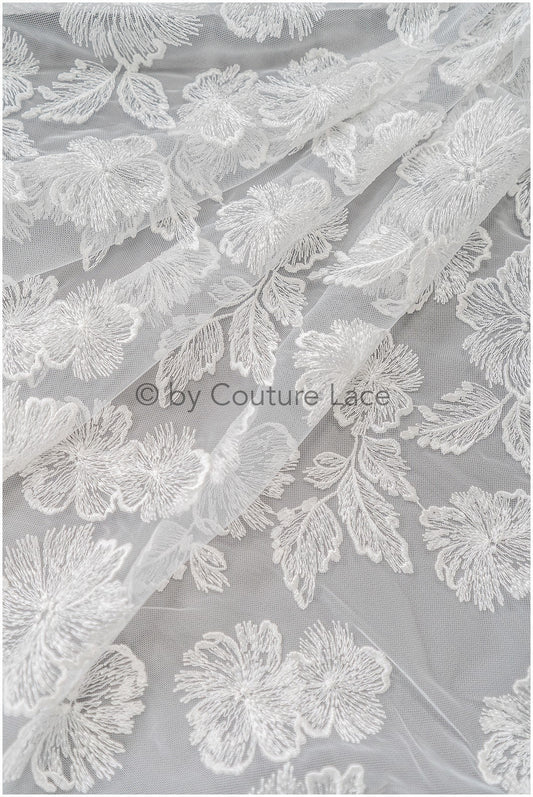 Hibiskus Blüten Spitzenstoff/ Spitzenstoff mit großen Blumen/ Braut Spitzenstoff Off-White/ Brautspitze// L20-382
