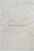 Perlen Spitzenstoff Off-White Silber/ Hochzeitsspitze/ romantischer Blumen Spitzenstoff mit Perlen/ Braut Spitzenstoff// L20-360