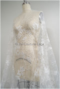 Perlen Spitzenstoff Off-White Silber/ Hochzeitsspitze/ romantischer Blumen Spitzenstoff mit Perlen/ Braut Spitzenstoff// L20-360