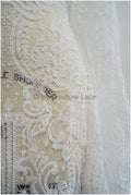 Luxury crochet lace with pearls/ off-white boho wedding lace fabric/ romantic lace with pearls/ chiffon lace// L20-362