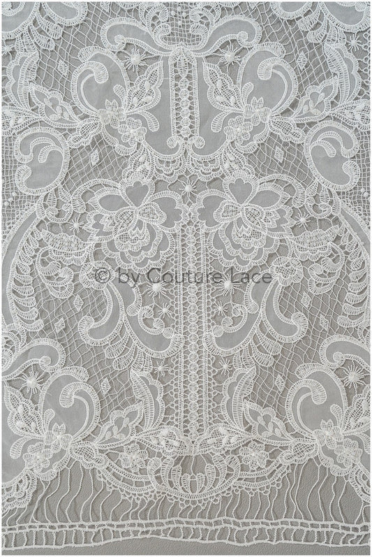 Luxus Häkelspitze mit Perlen/ Off-White Boho Hochzeit Spitzenstoff/ romantische Spitze mit Perlen/ Chiffon Spitze// L20-362