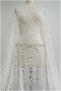 Crocheted Chiffon Lace Fabric Off-White/ Boho Bridal Lace/ Vintage Boho Lace Fabric// L20-364