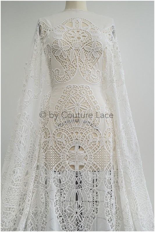 Crocheted Chiffon Lace Fabric Off-White/ Boho Bridal Lace/ Vintage Boho Lace Fabric// L20-364